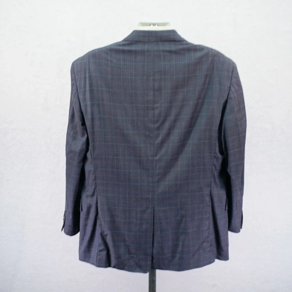 Jos A Bank Signature Gold Gray Plaid W/ Yellow Orange Windowpane 46L Suit Jacket
